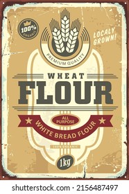 Wheat white bread flour retro sign label design. Classical style vintage poster for organic natural flour. Old vector illustration.