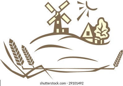 wheat and windmill landscape