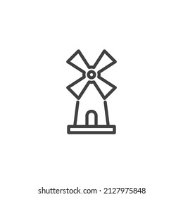 Wheat windmill line icon. linear style sign for mobile concept and web design. Windmill, mill outline vector icon. Symbol, logo illustration. Vector graphics