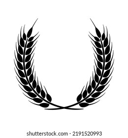 Wheat wreath and grain spike. Vector illustration isolated on white. Black Silhouette