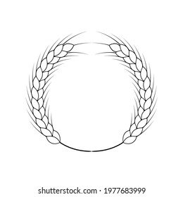 Wheat wreath. logo and icon with grain spikes. Black and white vector clipart and drawings. Linear and outline illustration.