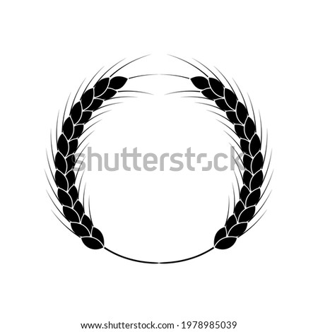Wheat wreath. logo and icon with grain spikes. Black and white vector clipart and drawings. Silhouette.