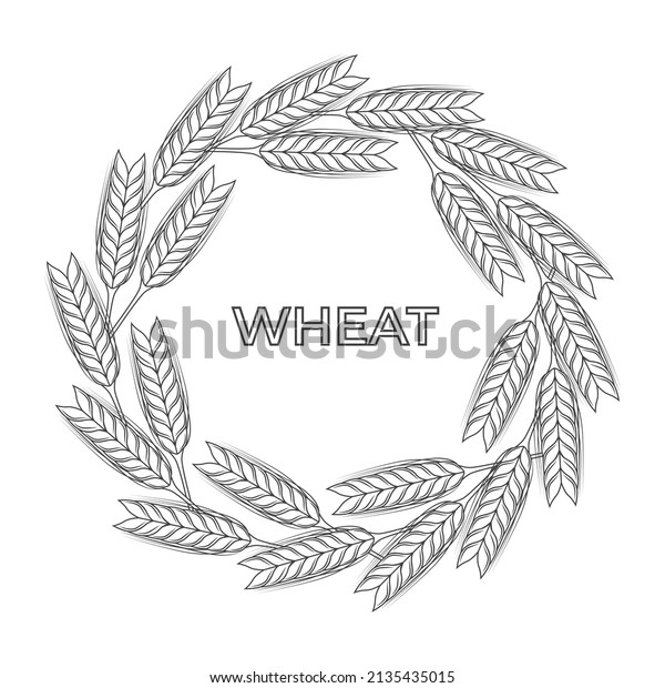 Wheat wreath. logo and icon with grain
spikes. Black and white vector clipart and drawings. Linear and
outline illustration.