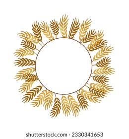 Wheat wreaths and grain spikes frame garland. Vector Isolated on white background.