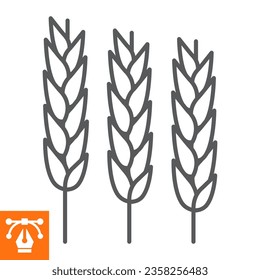 Wheatears line icon, outline style icon for web site or mobile app, oktoberfest and grain, barley vector icon, simple vector illustration, vector graphics with editable strokes.