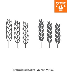 Wheatears line and solid icon, outline style icon for web site or mobile app, oktoberfest and grain, barley vector icon, simple vector illustration, vector graphics with editable strokes.