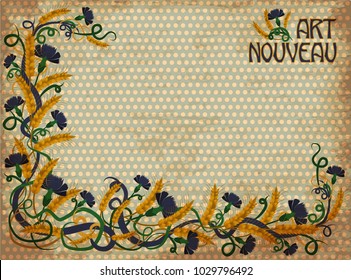 Wheaten cornflower banner in art nouveau style, vector illustration