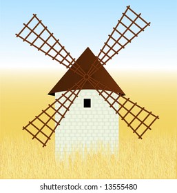 Wheaten field with a mill
