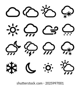 Wheather icon set. Cloudy, suuny, rainy. Vector illustration in outline style