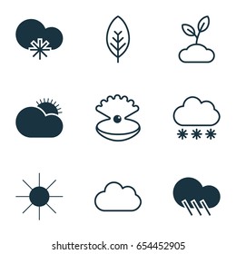 wheather Icons Set. Collection Of Cloud, Sunshine, Sunny Weather And Other Elements. Also Includes Symbols Such As Plant, Cloudburst, Cold.