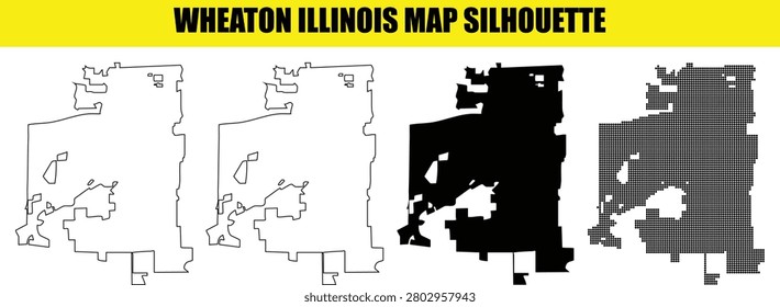 Wheaton illinois map silhouette. Detailed city outline, border shape, and dot pattern for graphic design. Geographic boundary for digital and print use.
