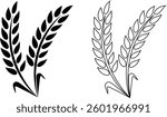 Wheats ears icon set and wheat design elements flat line vector collection isolated on transparent background. Harvest wheat grain, growth rice stalk and whole bread grains or field cereal nutritious.