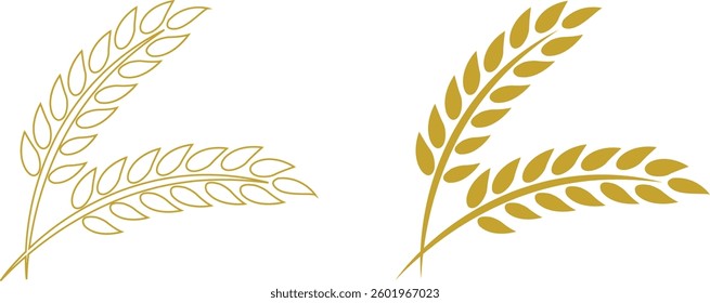 Wheats ears icon set and wheat design elements flat line vector collection isolated on transparent background. Harvest wheat grain, growth rice stalk and whole bread grains or field cereal nutritious.