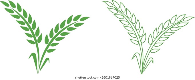 Wheats ears icon set and wheat design elements flat line vector collection isolated on transparent background. Harvest wheat grain, growth rice stalk and whole bread grains or field cereal nutritious.