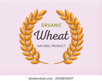 Wheats ears icon and wheat design element.  Wheat wreaths and grain spikes icon. 3D Web Vector Illustrations.