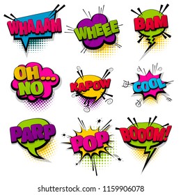 whee pop parp oh no set hand drawn pictures effects template comics speech bubble halftone dot background pop art style. Comic dialog cloud, text pop-art. Idea conversation sketch explosion.