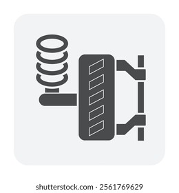 Wheel alignment check vector icon consist of auto car suspension, tyre, machine equipment tool. To adjustment camber, caster and toe by laser, gauge, mechanics. Vehicle service, repair, maintenance.