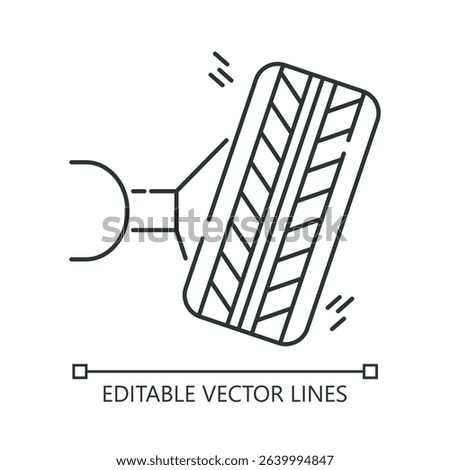 Wheel alignment line icon. Black and white line drawing of a tire suitable for automotive design projects, posters, and mechanic shop branding materials.