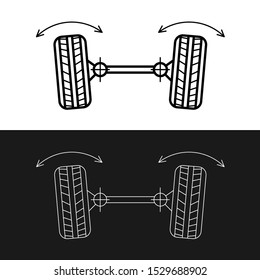 Wheel Alignment Line Icon. Car Suspension Angles Adjustment. Axle Control Symbol. Adjustable Stroke Width.