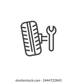 Wheel alignment line icon. linear style sign for mobile concept and web design. Car wheel service outline vector icon. Symbol, logo illustration. Vector graphics