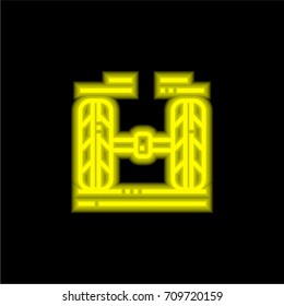 Wheel alignment yellow glowing neon ui ux icon. Glowing sign logo vector
