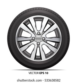 Wheel alloy tire radial for car on white background vector illustration.