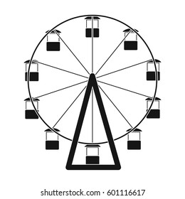 The wheel is in the amusement park. Slow attraction to explore the city.Amusement park single icon in black style vector symbol stock illustration.