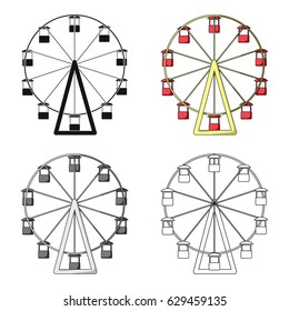 The wheel is in the amusement park. Slow attraction to explore the city.Amusement park single icon in cartoon style vector symbol stock illustration.