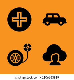 wheel, automobile, machinery and flat icons set. Vector illustration for web and design