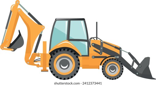 Wheel Backhoe Loader Icon in Flat Style. Vector Illustration
