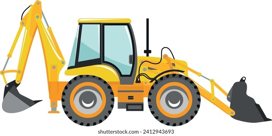 Wheel Backhoe Loader Icon in Flat Style. Vector Illustration