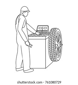 Wheel balancer single icon in outline style for design.Car maintenance station vector symbol stock illustration web.