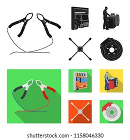 Wheel balancing, spanner and brake disc black,flat icons in set collection for design.Car maintenance station vector symbol stock illustration web.