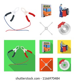 Wheel balancing, spanner and brake disc cartoon,flat icons in set collection for design.Car maintenance station vector symbol stock illustration web.