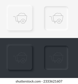 wheel barrow, building, neumorphic style button.
