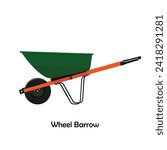 Wheel barrow color illustration flat vector. Work tool. DIY tool.
