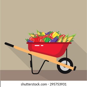 Wheel Barrow filled with Vegetables Vector 