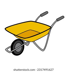 Wheel barrow - hand drawn vector illustration. Flat color design.