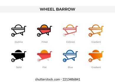 wheel barrow icon in different style. wheel barrow vector icons designed in outline, solid, colored, filled, gradient, and flat style. Symbol, logo illustration. Vector illustration
