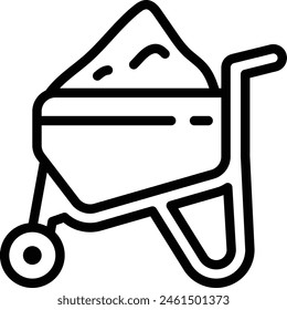 Wheel barrow Icon. Gardening wheelbarrow full of soil for farming work