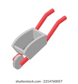 Wheel barrow isometric icon - hand drawn vector illustration. Flat color design.