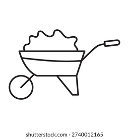 Wheel Barrow Line Icon, Vector Illustration.