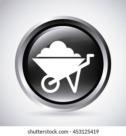 wheel barrow  in silver button  isolated icon design, vector illustration  graphic 