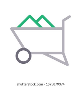 wheel barrow vector color line icon 