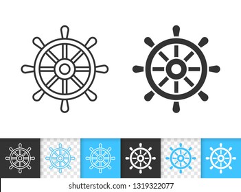 Wheel black linear and silhouette icons. Thin line sign of ship helm. Nautical outline pictogram isolated on white, color, transparent background. Vector Icon shape. Boat Rudder simple symbol closeup