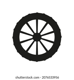 Wheel black silhouette. Rim symbol. Bicycle wheel with spikes. Vector isolated on white