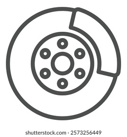 Wheel brake disc line icon, car service concept. Vector graphics. Automobile brake system part sign on white background, outline style icon for mobile or web design