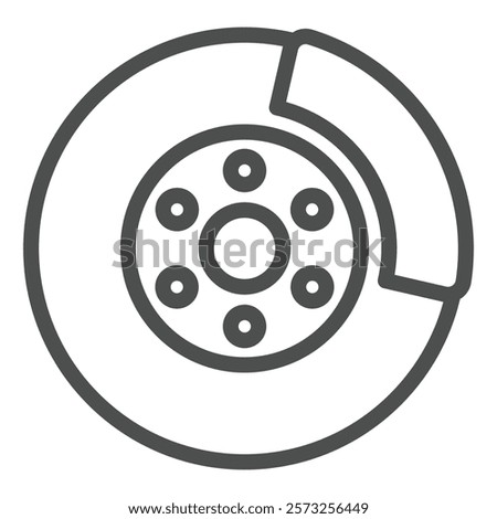 Wheel brake disc line icon, car service concept. Vector graphics. Automobile brake system part sign on white background, outline style icon for mobile or web design