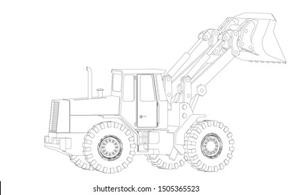 
Wheel bulldozer 3d illustration sketch