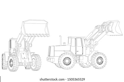 
Wheel bulldozer 3d illustration sketch